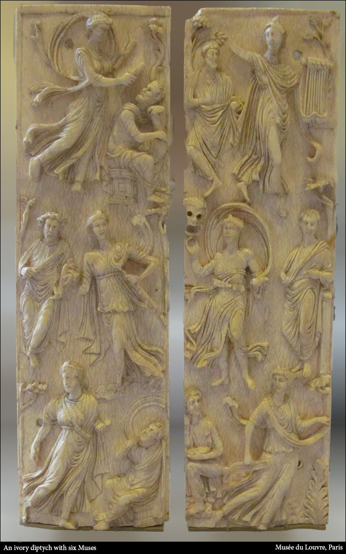 An ivory diptych with six Muses
