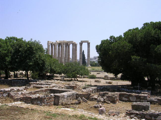 Inside the grounds of the Temple of Zeus in Athens.