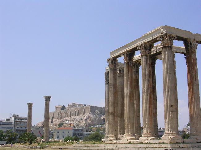 The Temple of Zeus with the Acropolis in the background.