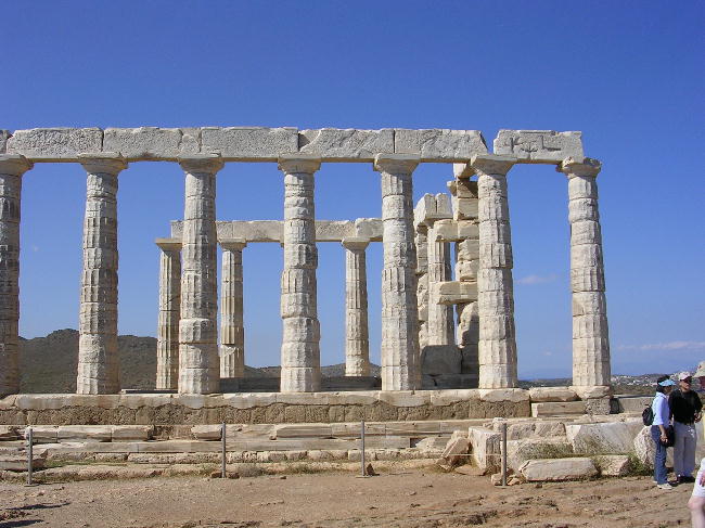 The ruins of the Temple of Poseidon at Cape Sunium.
